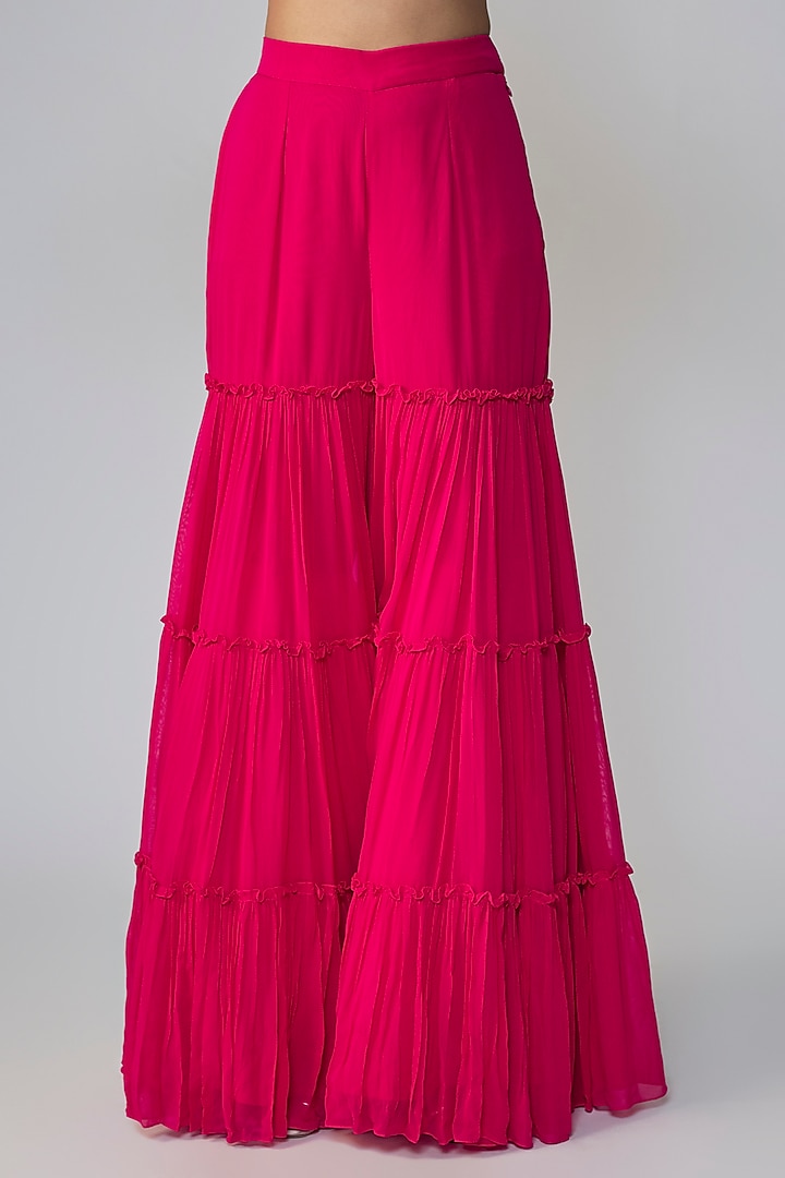 Pink Georgette Cutwork Wedding Sharara Set by Dinesh Malkani at Pernia's Pop Up Shop