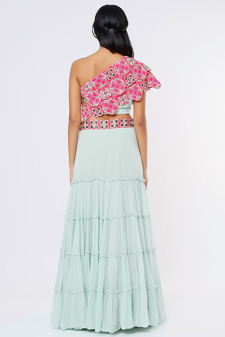 Ice Blue Flared Skirt Set by Dinesh Malkani at Pernia's Pop Up Shop