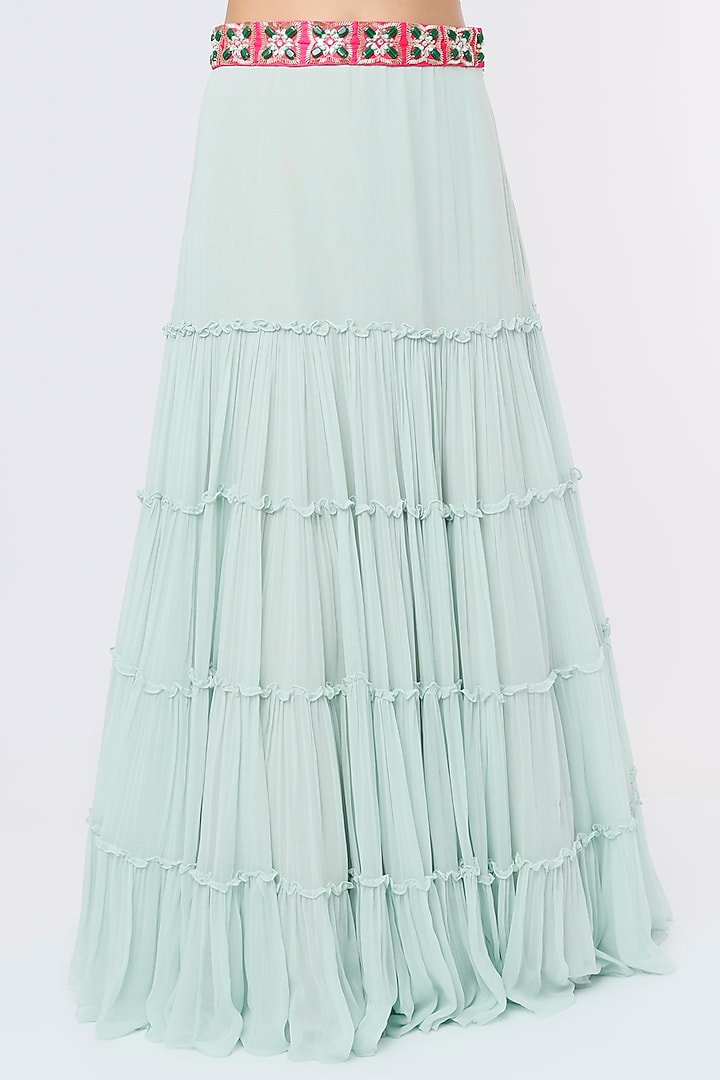 Ice Blue Flared Skirt Set by Dinesh Malkani at Pernia's Pop Up Shop