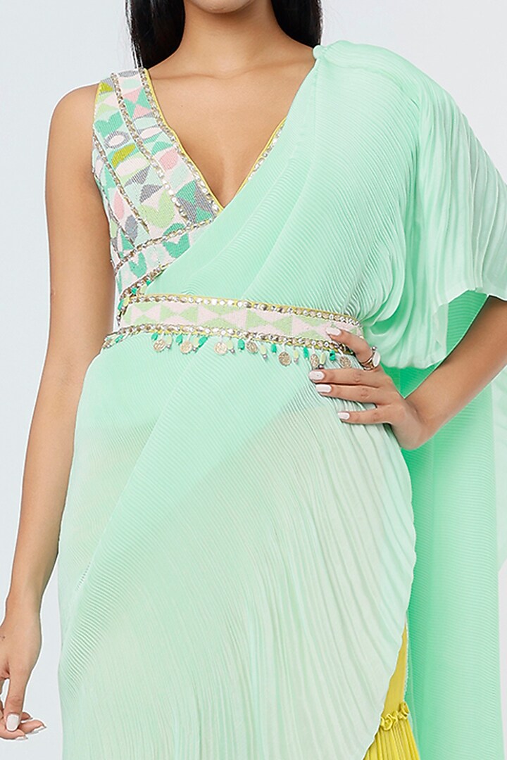 Yellow Viscose Georgette Pant Wedding Saree Set by Dinesh Malkani at Pernia's Pop Up Shop