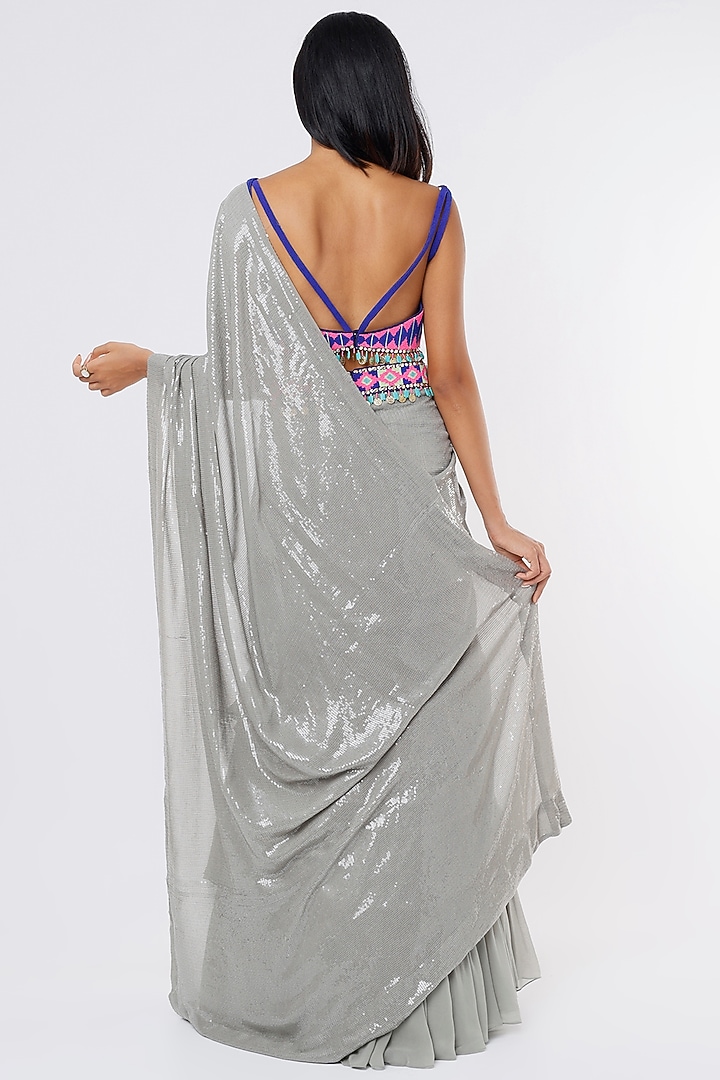 Oyster Sequinned Skirt Wedding Saree Set by Dinesh Malkani at Pernia's Pop Up Shop
