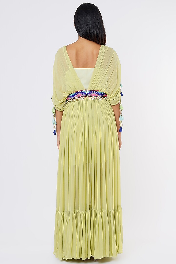 Light Green Embroidered Kaftan by Dinesh Malkani at Pernia's Pop Up Shop