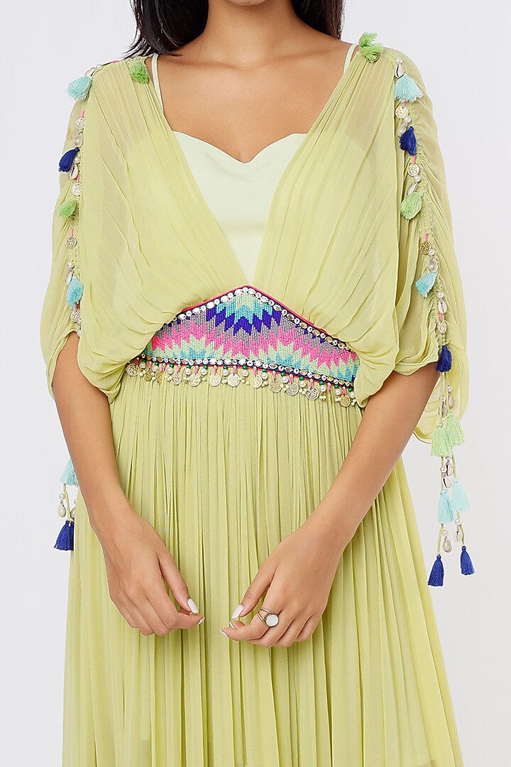 Light Green Embroidered Kaftan by Dinesh Malkani at Pernia's Pop Up Shop