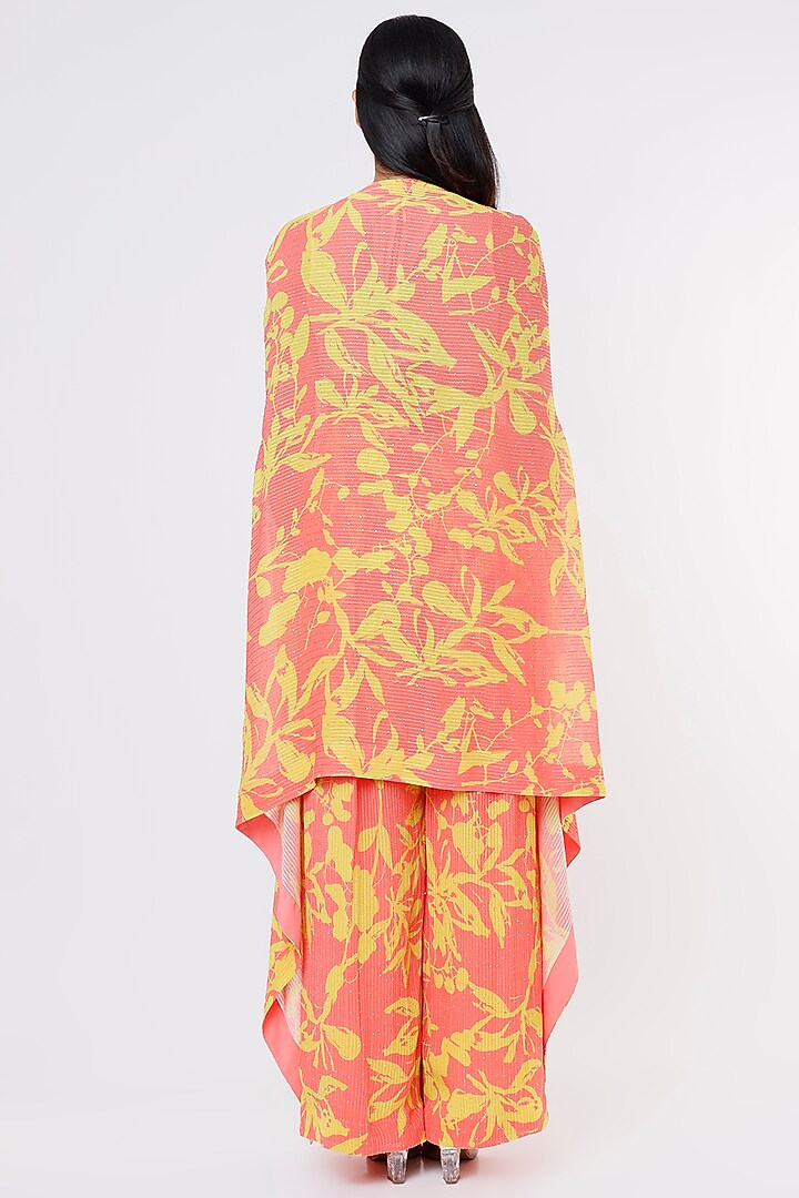 Watermelon & Lime Viscose Georgette Sequins Embroidered Cape Set by Dinesh Malkani at Pernia's Pop Up Shop