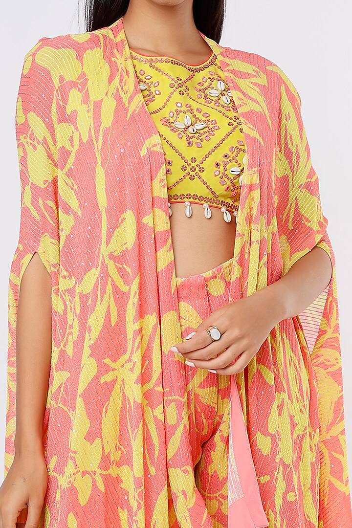 Watermelon & Lime Viscose Georgette Sequins Embroidered Cape Set by Dinesh Malkani at Pernia's Pop Up Shop