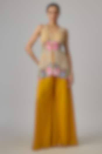 Yellow Net & Organza Flared Wedding Sharara Set by Dinesh Malkani at Pernia's Pop Up Shop
