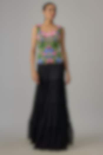 Black Silk & Georgette Tiered Wedding Sharara Set by Dinesh Malkani at Pernia's Pop Up Shop