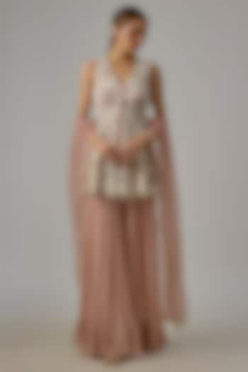 Off-White Net & Georgette Wedding Sharara Set by Dinesh Malkani at Pernia's Pop Up Shop