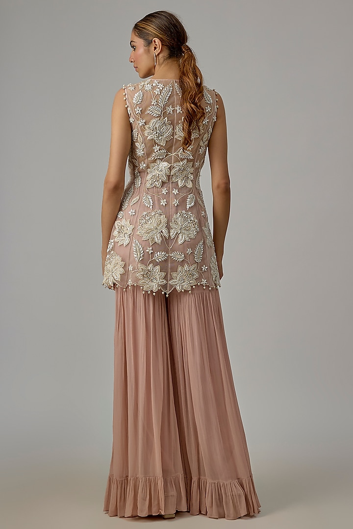 Off-White Net & Georgette Wedding Sharara Set by Dinesh Malkani at Pernia's Pop Up Shop