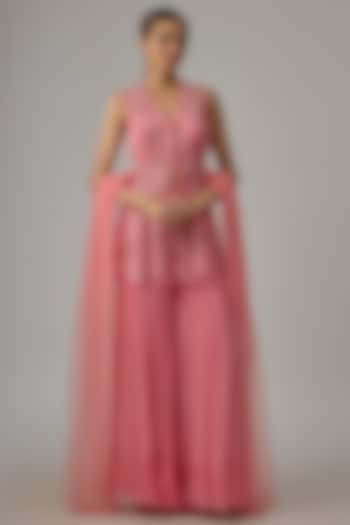 Pink Net & Georgette Wedding Sharara Set by Dinesh Malkani at Pernia's Pop Up Shop