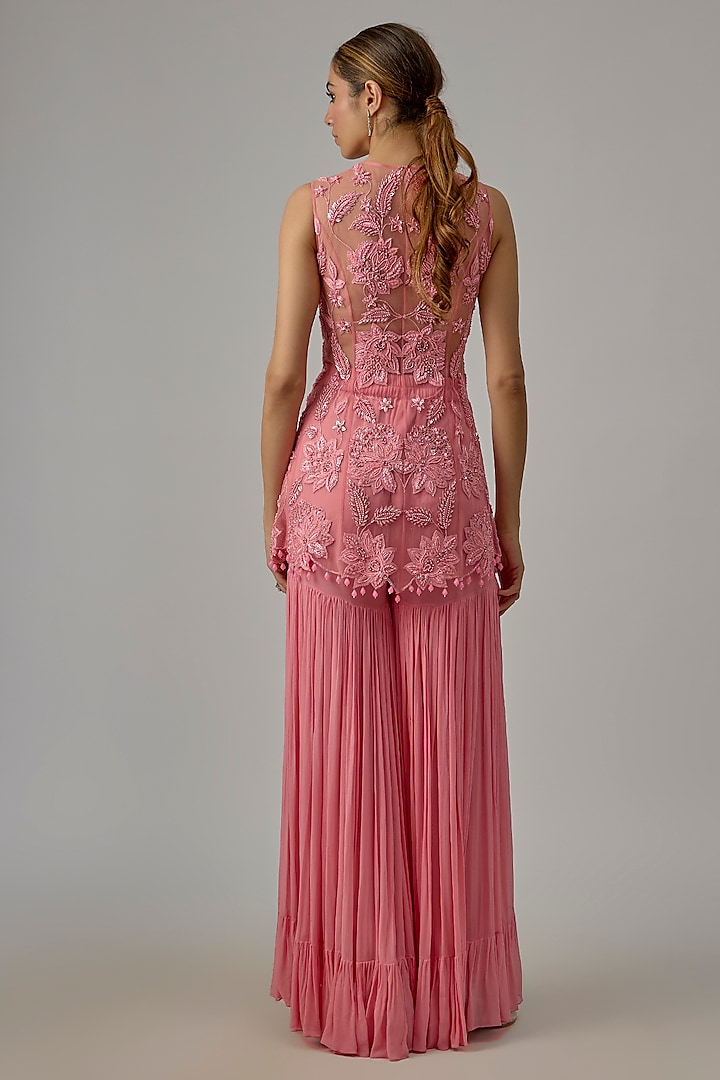 Pink Net & Georgette Wedding Sharara Set by Dinesh Malkani at Pernia's Pop Up Shop