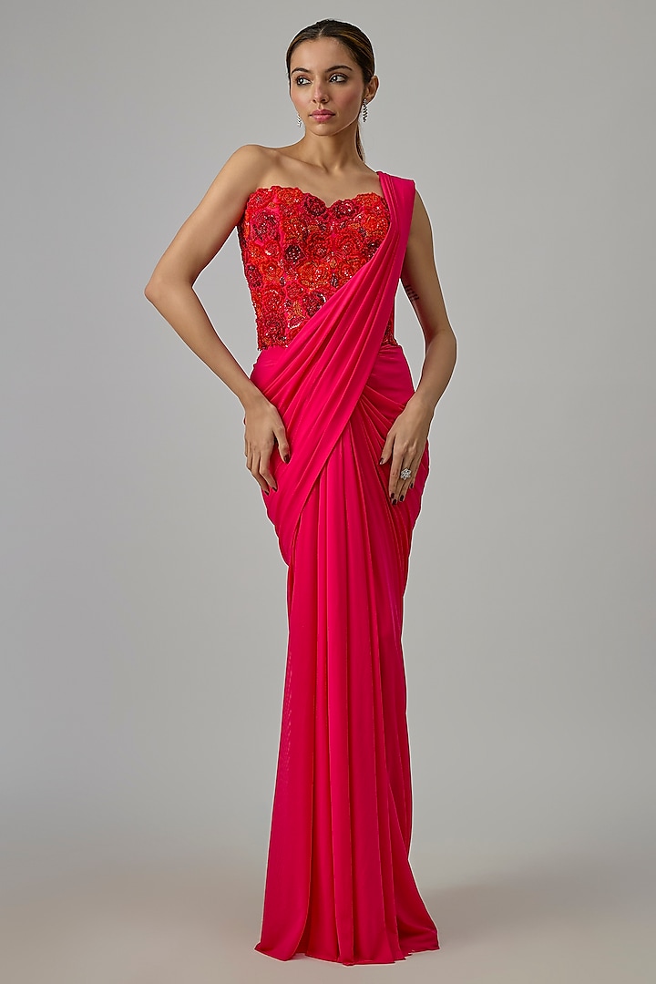 Pink Net & Lycra Wedding Saree Set by Dinesh Malkani at Pernia's Pop Up Shop