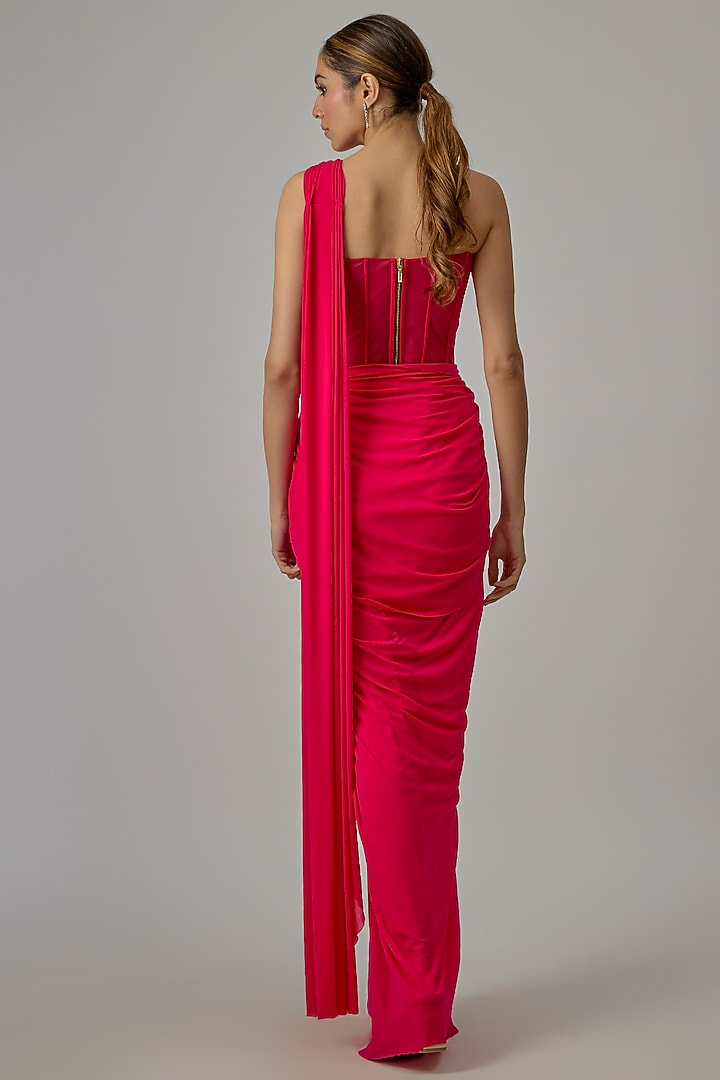 Pink Net & Lycra Wedding Saree Set by Dinesh Malkani at Pernia's Pop Up Shop