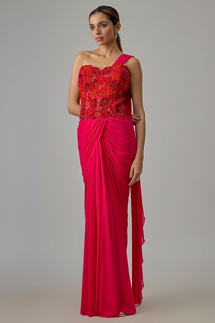 Pink Net & Lycra Wedding Saree Set by Dinesh Malkani at Pernia's Pop Up Shop
