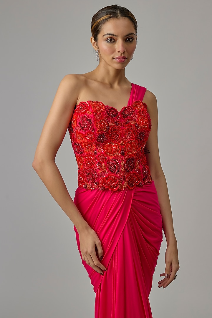 Pink Net & Lycra Wedding Saree Set by Dinesh Malkani at Pernia's Pop Up Shop