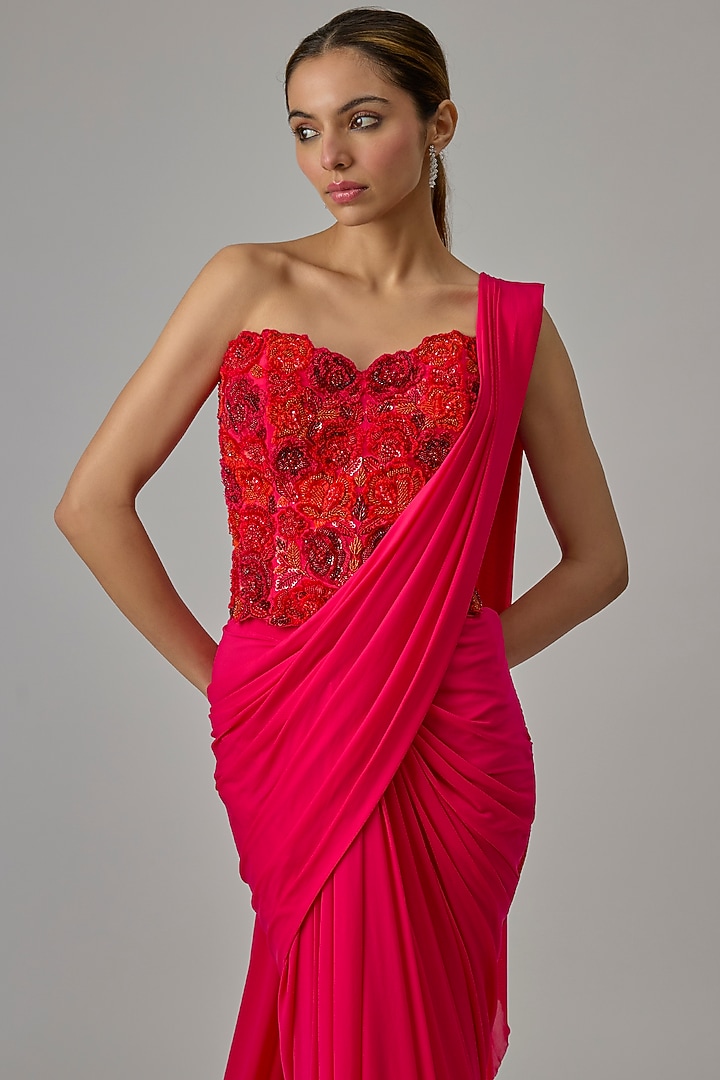 Pink Net & Lycra Wedding Saree Set by Dinesh Malkani at Pernia's Pop Up Shop