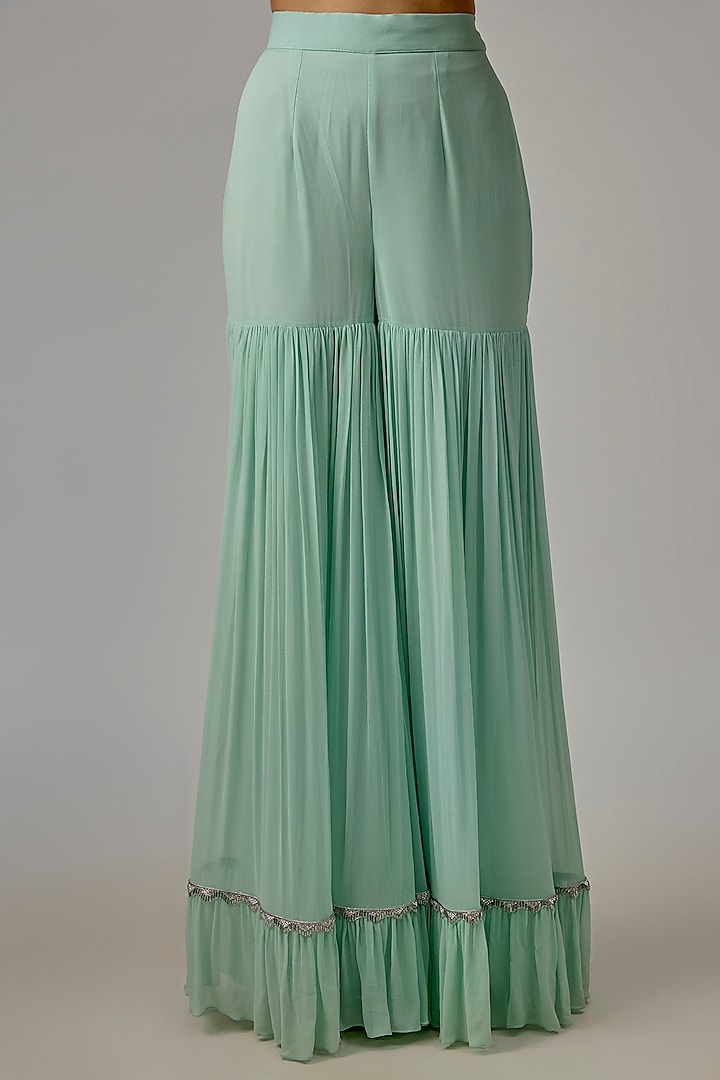 Jade Green Net & Georgette Wedding Sharara Set by Dinesh Malkani at Pernia's Pop Up Shop