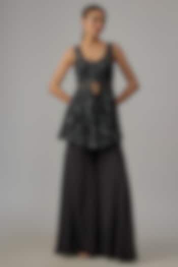 Black Net & Georgette Wedding Sharara Set by Dinesh Malkani at Pernia's Pop Up Shop