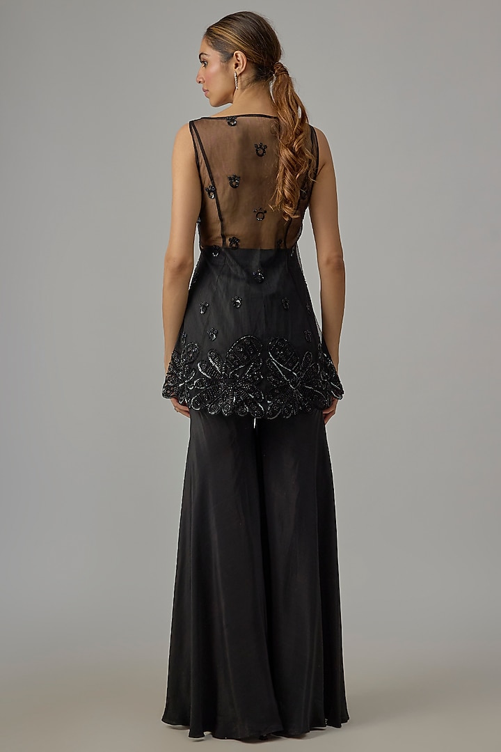 Black Net & Georgette Wedding Sharara Set by Dinesh Malkani at Pernia's Pop Up Shop