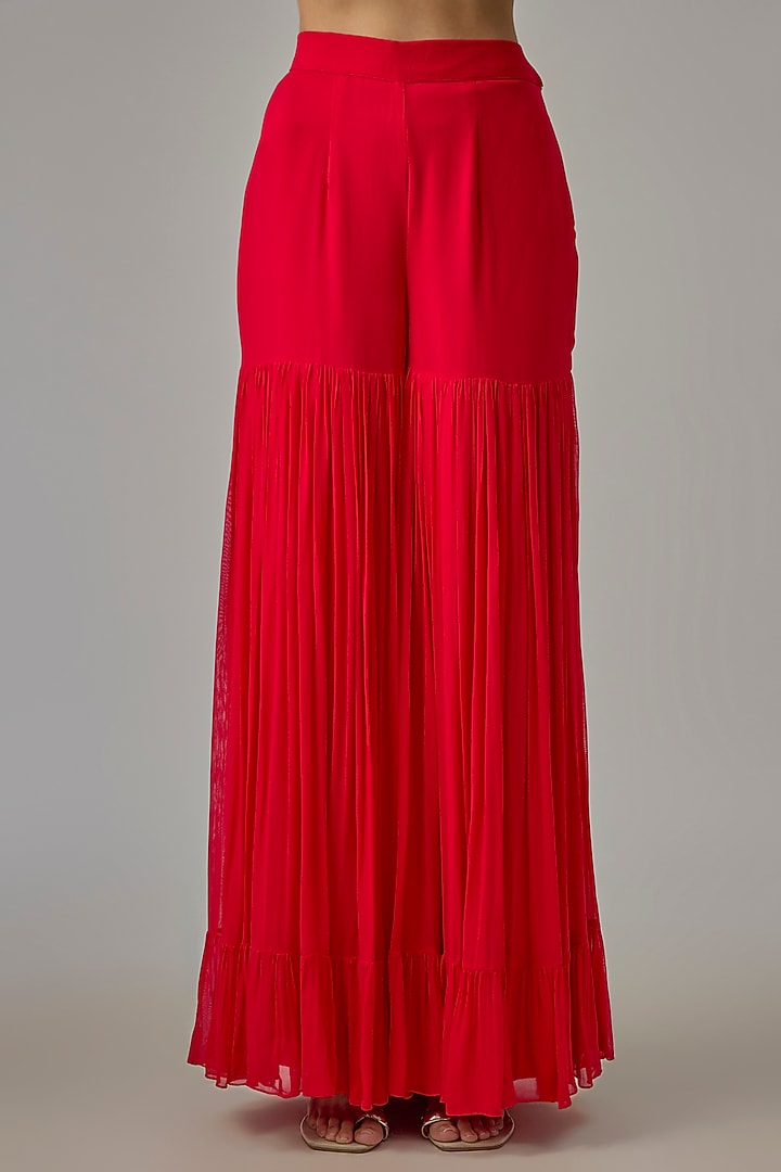 Red Net & Georgette Wedding Sharara Set by Dinesh Malkani at Pernia's Pop Up Shop
