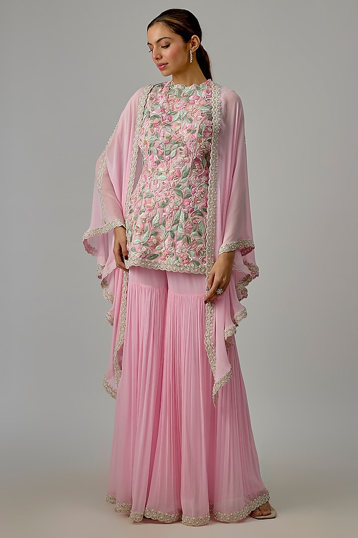 Pink Georgette Wedding Sharara Set by Dinesh Malkani at Pernia's Pop Up Shop