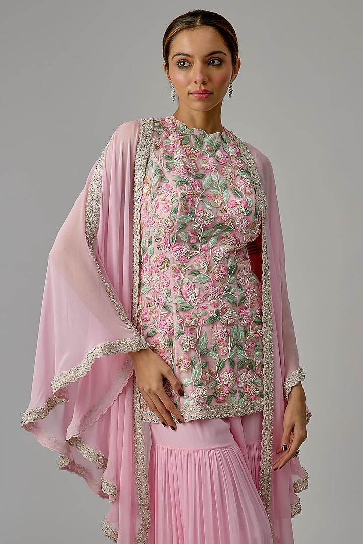 Pink Georgette Wedding Sharara Set by Dinesh Malkani at Pernia's Pop Up Shop