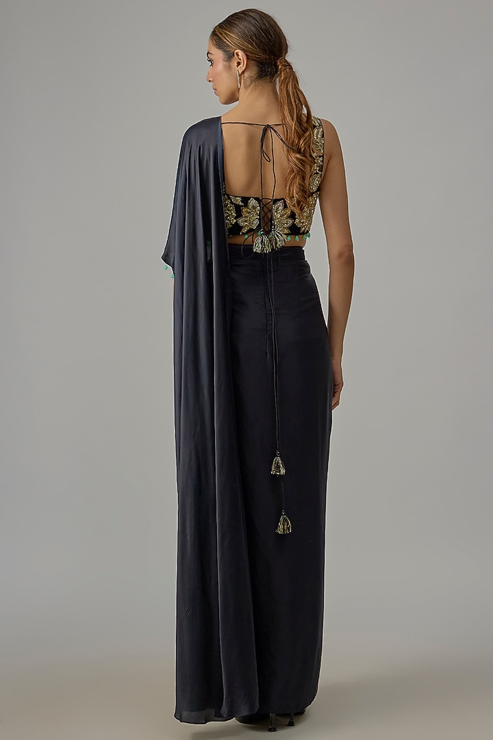 Blue Modal Draped Wedding Saree Set by Dinesh Malkani at Pernia's Pop Up Shop