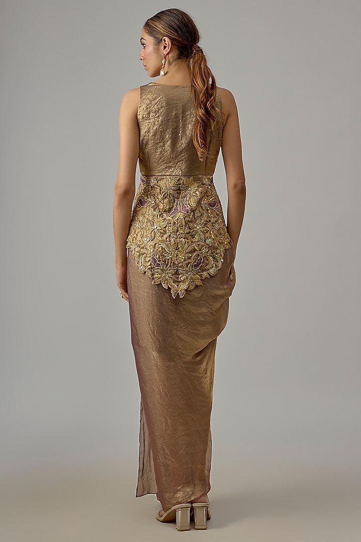 Gold Georgette Skirt Set by Dinesh Malkani at Pernia's Pop Up Shop