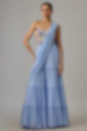 Lavender Georgette Pant Wedding Saree Set by Dinesh Malkani at Pernia's Pop Up Shop