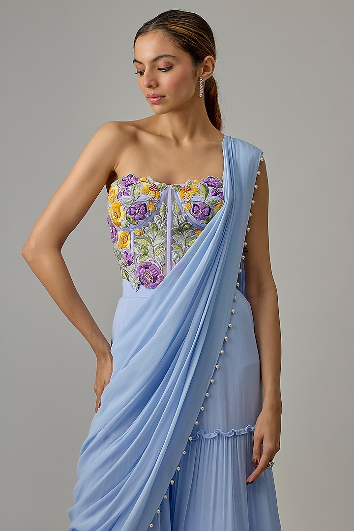 Lavender Georgette Pant Wedding Saree Set by Dinesh Malkani at Pernia's Pop Up Shop