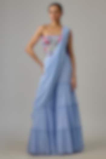 Lavender Georgette Pant Wedding Saree Set by Dinesh Malkani at Pernia's Pop Up Shop