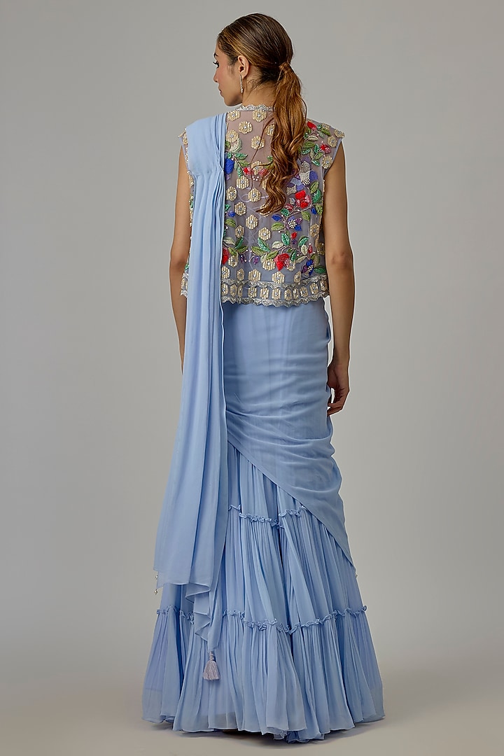 Lavender Georgette Pant Wedding Saree Set by Dinesh Malkani at Pernia's Pop Up Shop