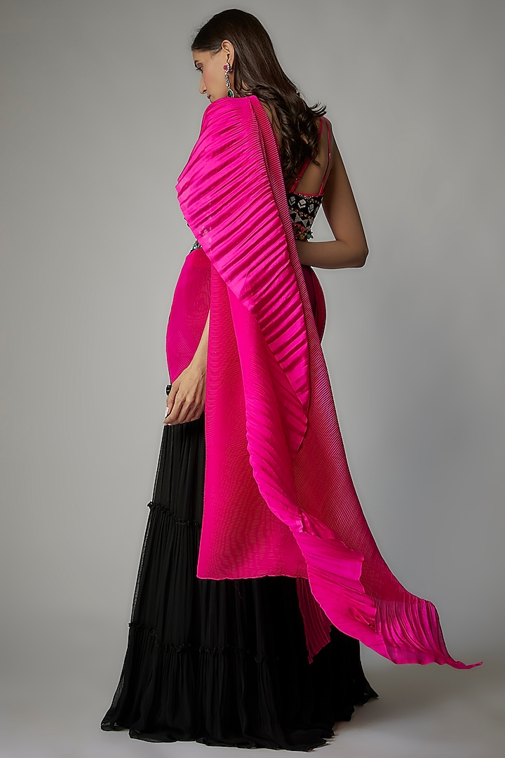 Black Viscose Georgette Pant Wedding Saree Set by Dinesh Malkani at Pernia's Pop Up Shop