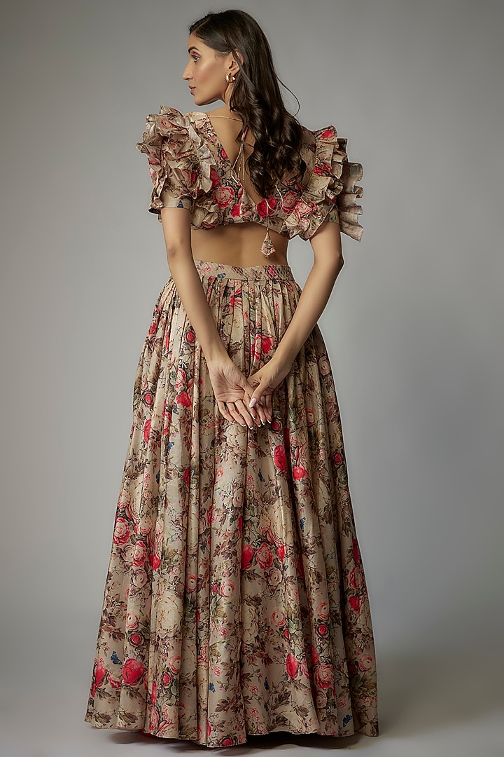 Beige Art Silk Printed Skirt Set by Dinesh Malkani at Pernia's Pop Up Shop