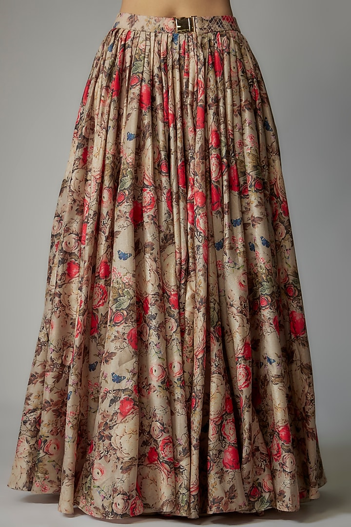 Beige Art Silk Printed Skirt Set by Dinesh Malkani at Pernia's Pop Up Shop