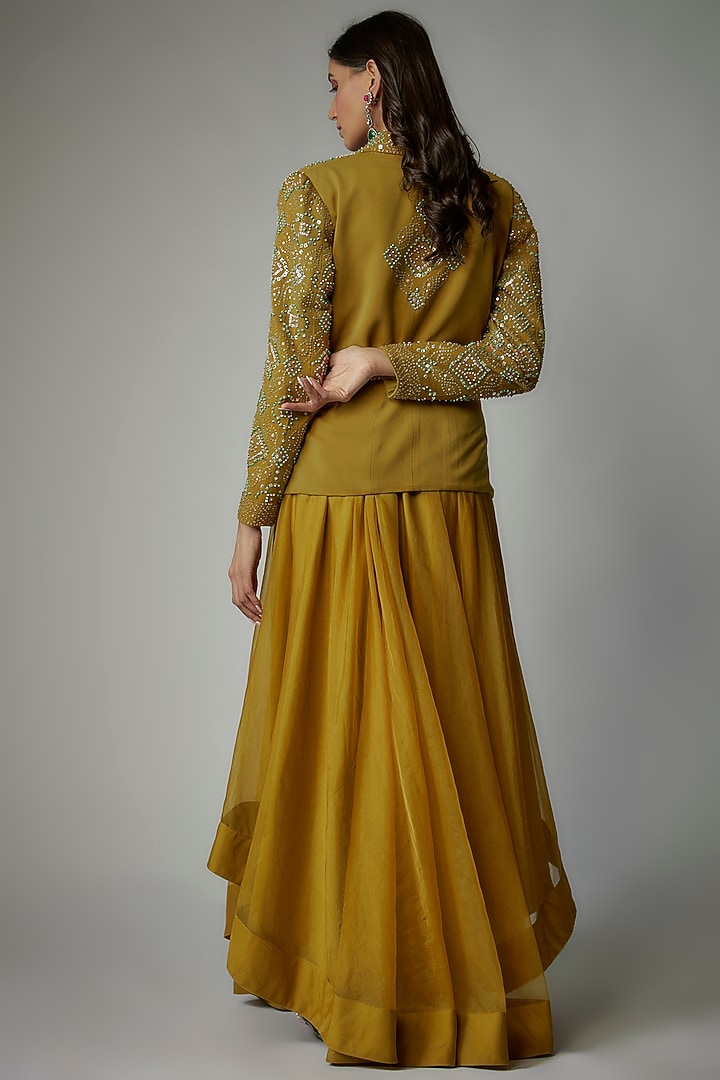 Yellow Twill Bandhej Embroidered Co-Ord Set by Dinesh Malkani at Pernia's Pop Up Shop