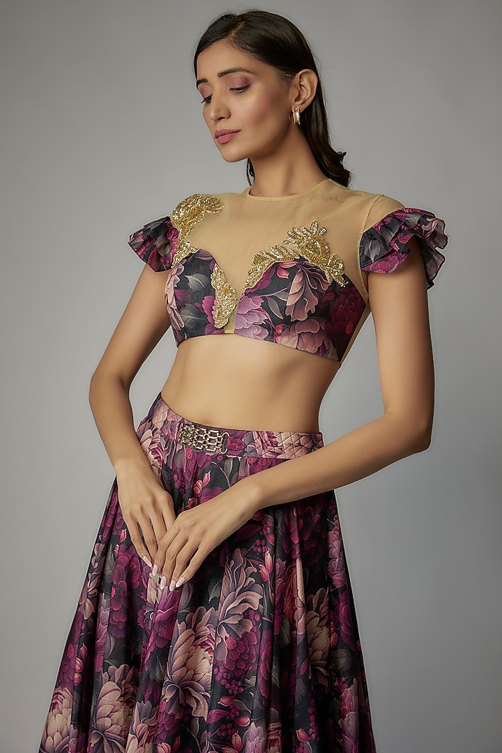 Purple Art Silk Printed Skirt Set by Dinesh Malkani at Pernia's Pop Up Shop