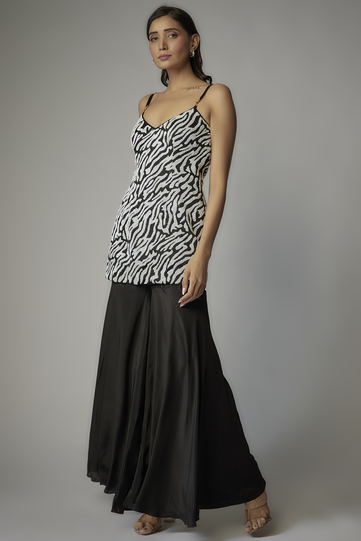 Black Crepe Wedding Sharara Set by Dinesh Malkani at Pernia's Pop Up Shop