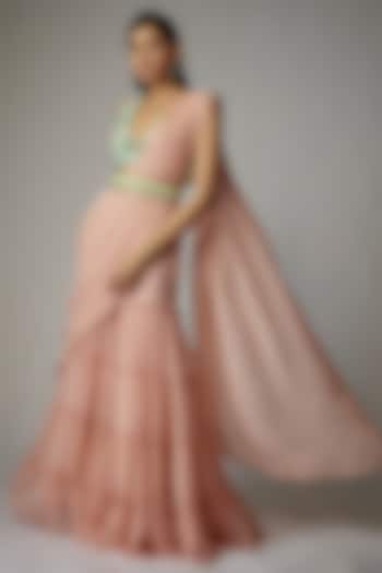 Peach Georgette Pant Saree Set by Dinesh Malkani at Pernia's Pop Up Shop