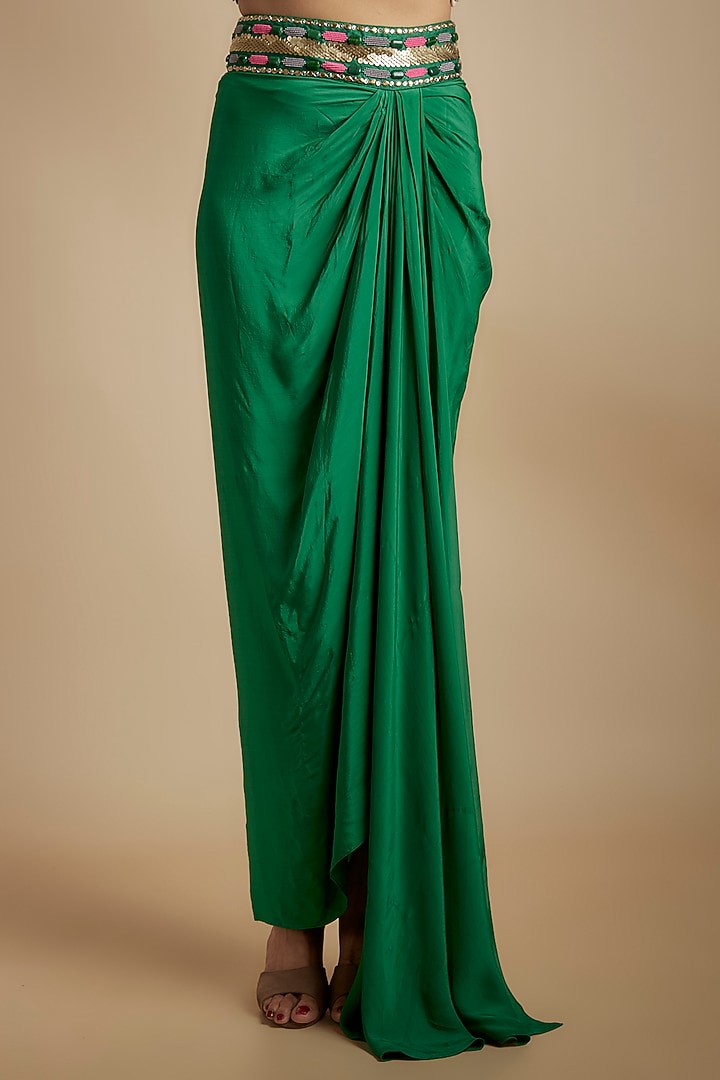 Emerald Green Crepe Sequins & Bead Embroidered Skirt Set by Dinesh Malkani at Pernia's Pop Up Shop