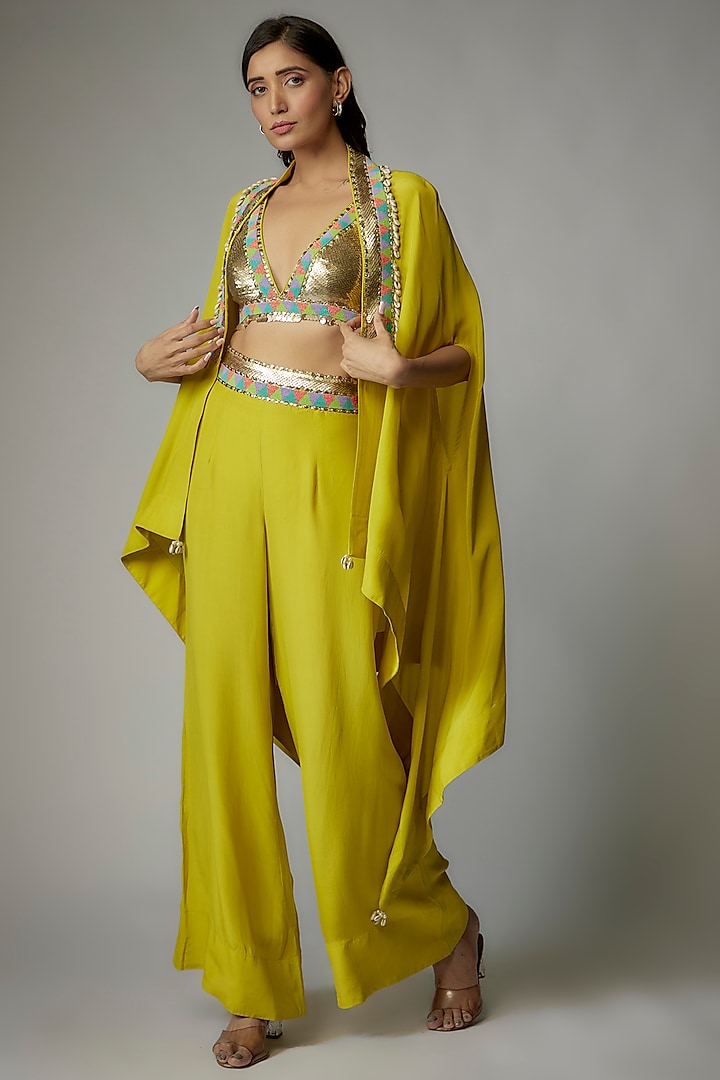 Lime Green Crepe Co-Ord Set by Dinesh Malkani