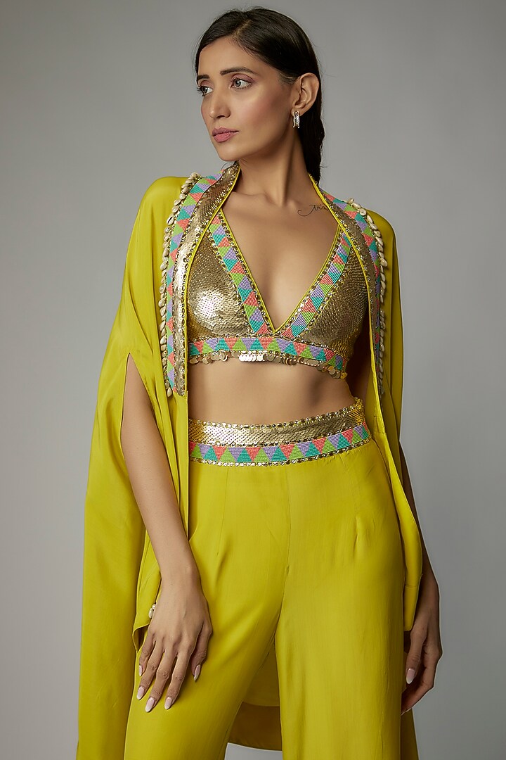 Lime Green Crepe Co-Ord Set by Dinesh Malkani at Pernia's Pop Up Shop