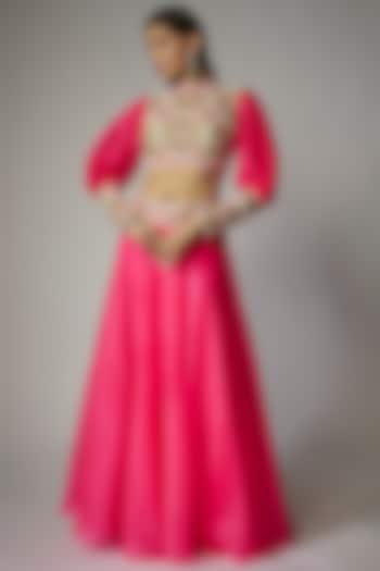 Pink Organza Skirt Set by Dinesh Malkani