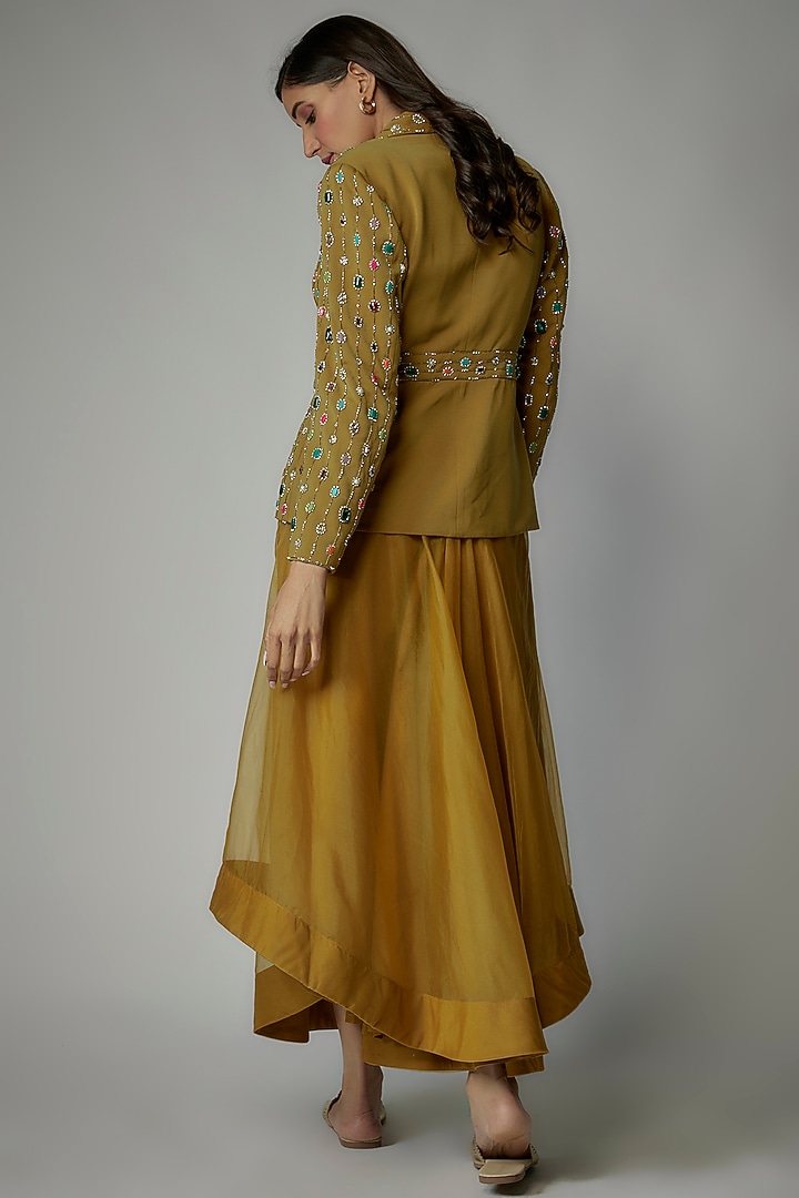 Mustard Organza Jacket Set by Dinesh Malkani at Pernia's Pop Up Shop