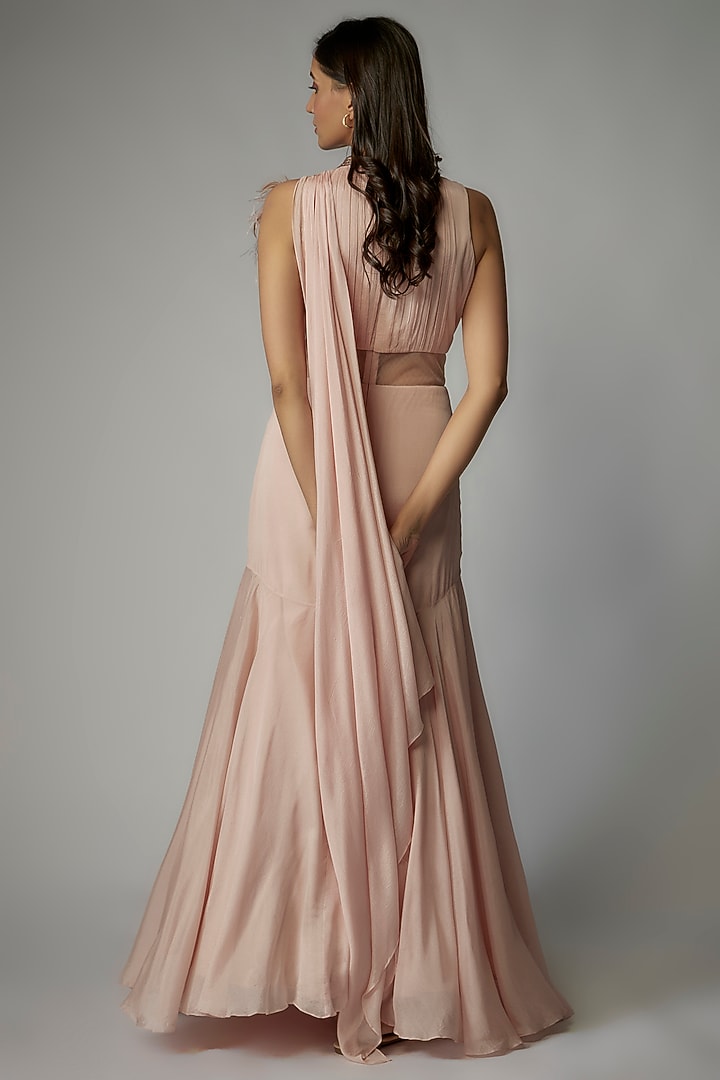 Peach Georgette Wedding Gown Saree by Dinesh Malkani at Pernia's Pop Up Shop