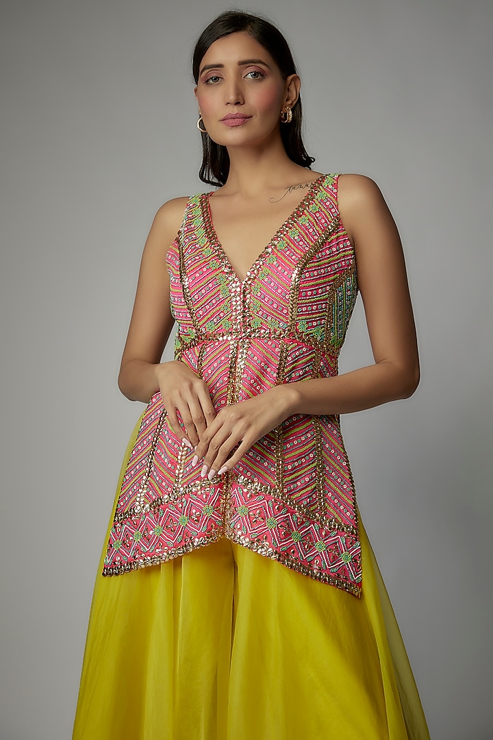 Yellow Organza Pant Set by Dinesh Malkani at Pernia's Pop Up Shop