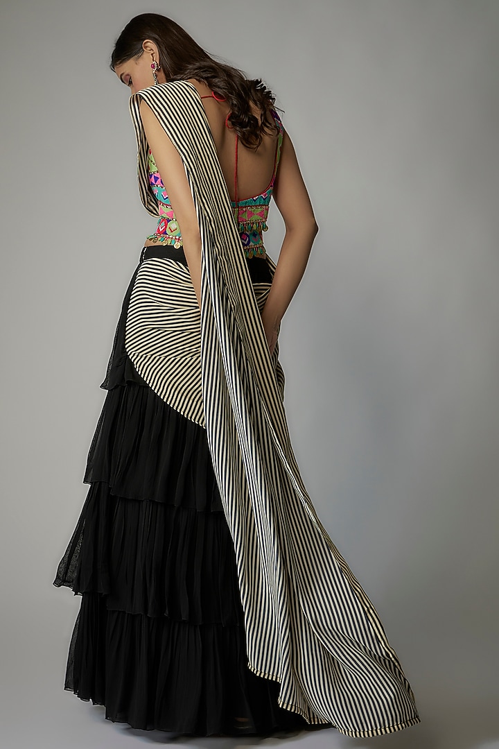 Black Georgette Skirt Wedding Saree Set by Dinesh Malkani at Pernia's Pop Up Shop