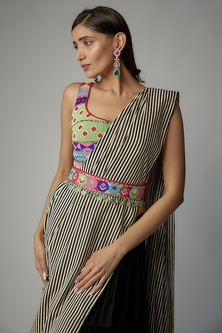 Black Georgette Skirt Wedding Saree Set by Dinesh Malkani at Pernia's Pop Up Shop