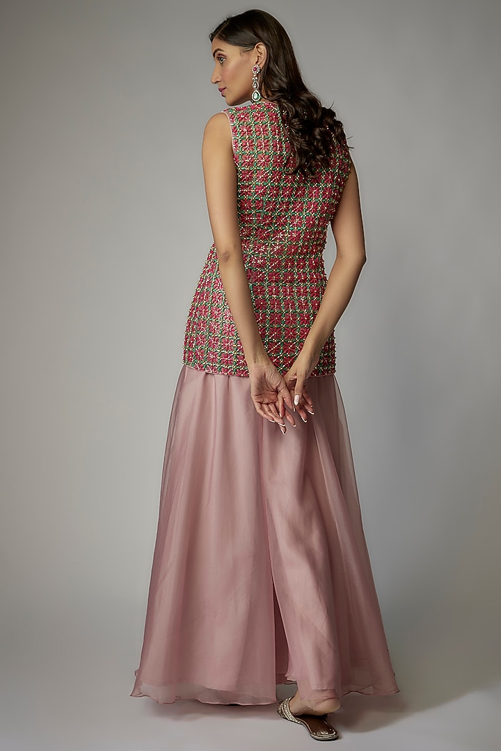 Blush Pink Organza Wedding Sharara Set by Dinesh Malkani at Pernia's Pop Up Shop