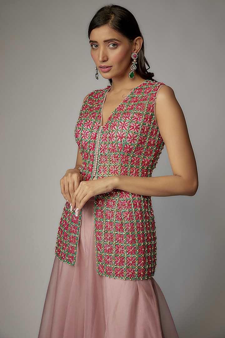 Blush Pink Organza Wedding Sharara Set by Dinesh Malkani at Pernia's Pop Up Shop